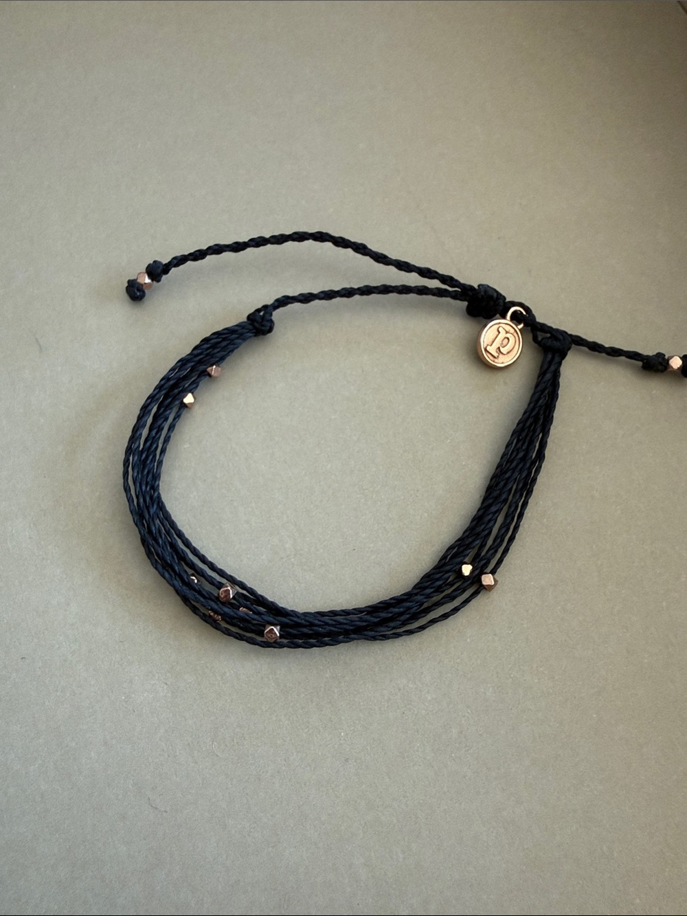 Adjustable Black Cord Multi-Strand Bracelet with Rose Gold Accents
